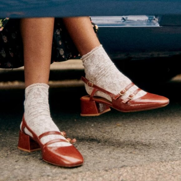 BRAND NEW Sezane paula babies — double strap mary janes in Polished camel - Picture 2 of 5